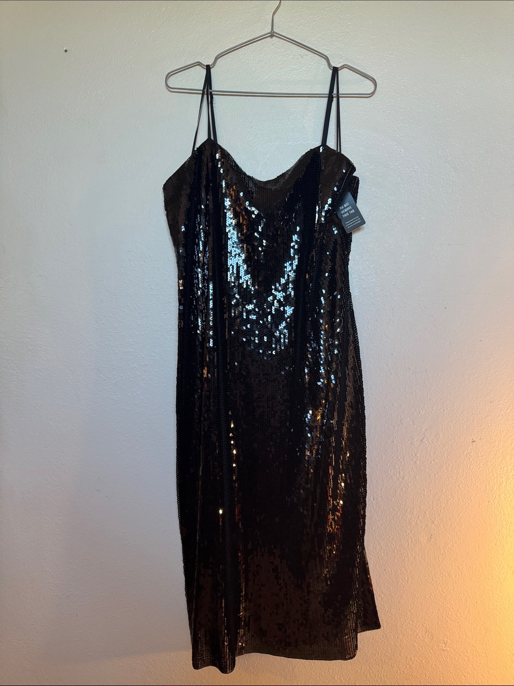 Express Black Sequin Slip Dress with Spaghetti Straps NWT